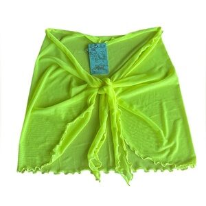 Neon highlighter Yellow Sheer Tie-Front Cover-Up beach swim skirt